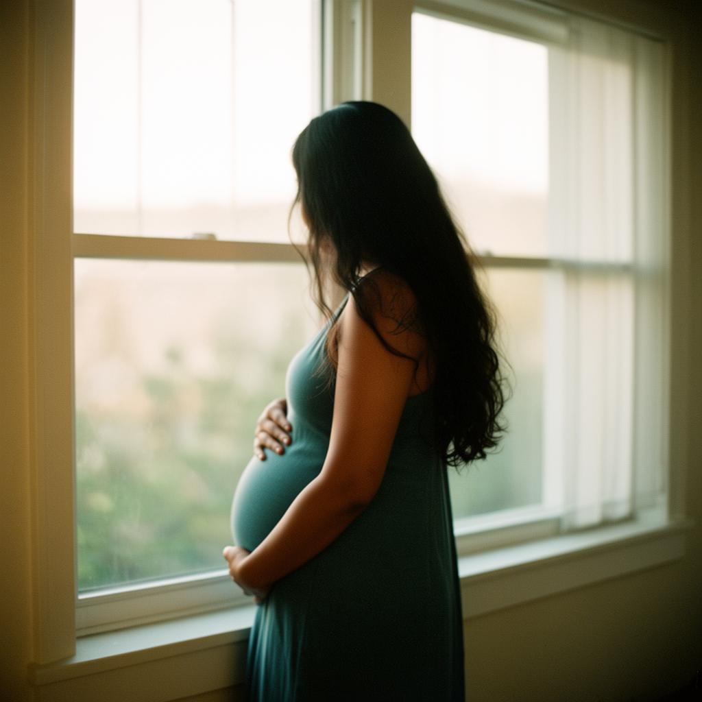 Pregnant Polynesian woman in serene light, representing perinatal wellness